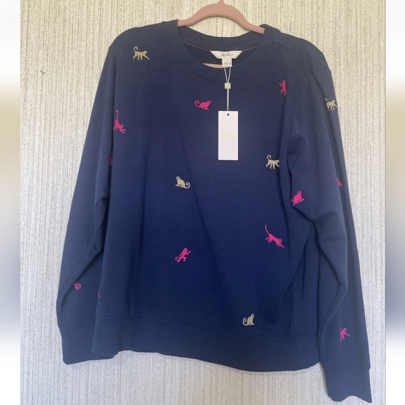 Lilly Pulitzer Tops - NWT Lilly Pulitzer Size Medium Ballad Sweatshirt Low Tidy Navy Monkey Half Drop